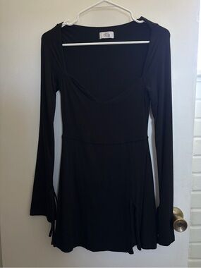 baize square neck long sleeve mini dress in black Rihoas Square Neck Knitted Long Sleeve Mini Dress for Women, Black / XL